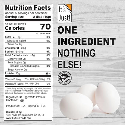 It's Just! - Egg White Protein Powder, Made in USA, Dried Egg Whites (Unflavored, 3lb)