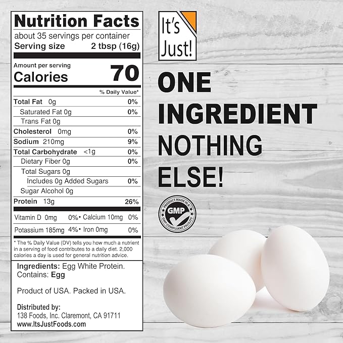 It's Just! - Egg White Protein Powder, Dried Egg Whites Protein, Meringue Ingredient, Non-GMO, USA Farms (Unflavored, 20oz)