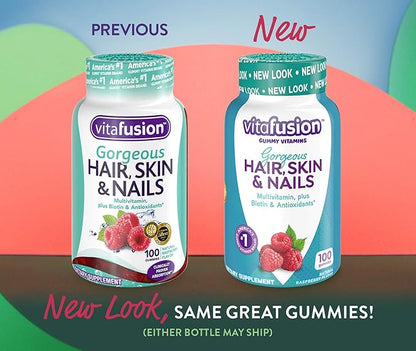 Vitafusion Gorgeous Hair, Skin & Nails Multivitamin Gummy Vitamins, 100ct (Pack of 2)