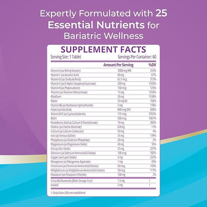 High A D E K Bariatric Multivitamin for Post DS/SADI Surgery, 25 Essential Nutrients for Post-Weight Loss Surgery, 60 Tablets, Meets ASMBS Guidelines for Bariatric Bypass