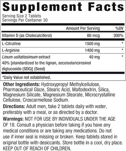 Performance Nitric Oxide Booster for Men - Promote Blood Circulation, Arousal, Energy Production, Drive, Stamina, Health Supplement (60 Tablets, 1 Bottle)