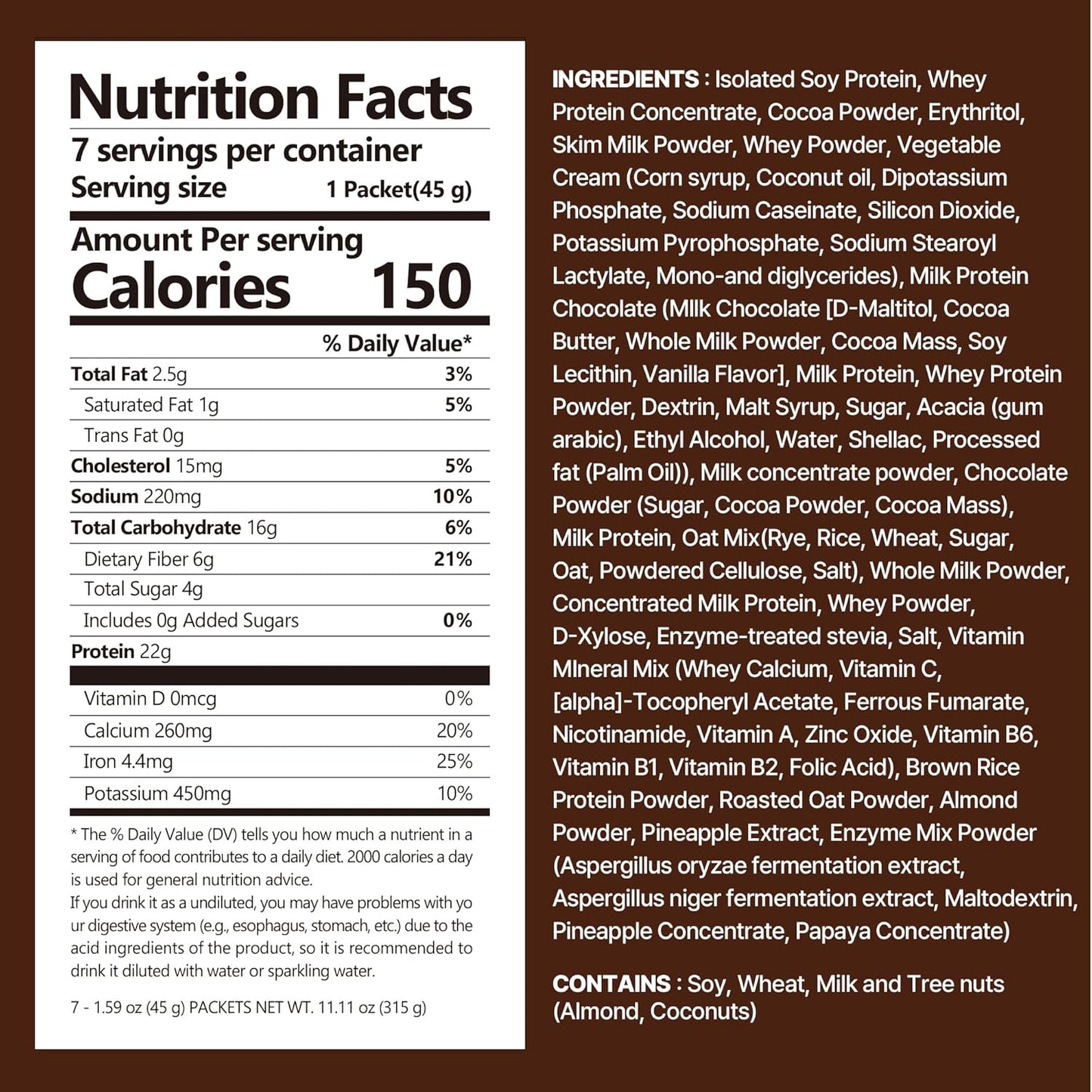 Chocolate Protein Shake, 22g Protein, Low Sugar, Keto-Friendly Meal Replacement Shake, 1.59oz, 7packs, With Crunchy Protein Crisps