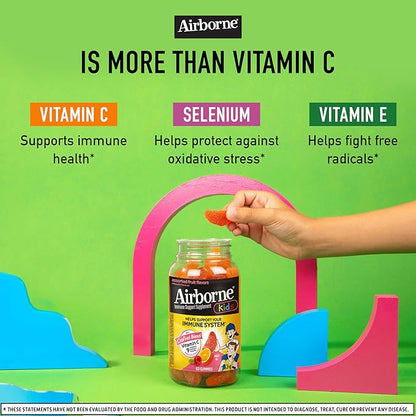Airborne KIDS 500mg Vitamin C Gummies, Kids Immune Support Zinc Gummies With Powerful Antioxidants Vit C & E - 63 , Assorted Fruit Flavor
