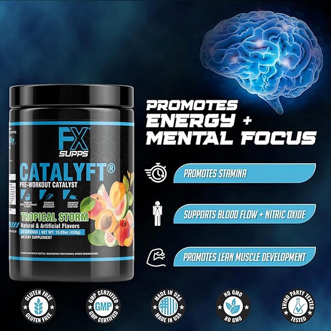 Catalyft Pre-Workout Powder Drink for Men & Women, Tropical Storm | Mix with Creatine, Caffeine & Beta-Alanine | Best for Energy Pump, Muscle Gain and Focus, 20 Servings (1-Pack)