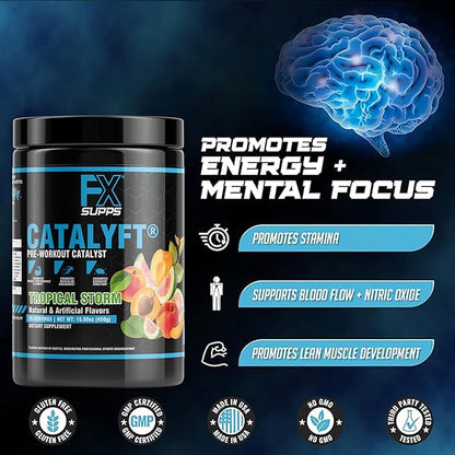 Catalyft Pre-Workout Powder Drink for Men & Women, Tropical Storm | Mix with Creatine, Caffeine & Beta-Alanine | Best for Energy Pump, Muscle Gain and Focus, 20 Servings (1-Pack)