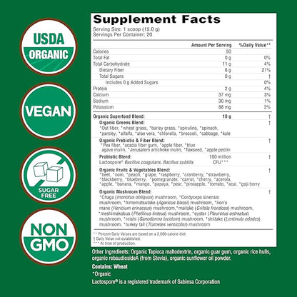 COUNTRY FARMS Super Greens Natural Flavor, 50 Organic Super Foods, USDA Organic Drink Mix, Fruits, Vegetables, Super Greens, Mushrooms & Probiotics, Supports Energy, 40 Servings, 10.6 Oz, 2 Pack