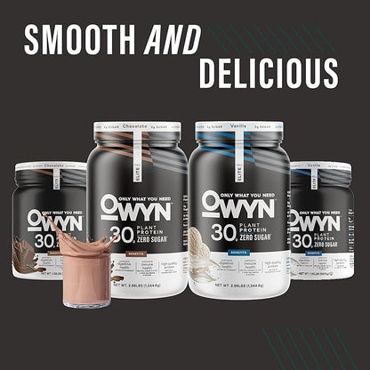 OWYN Only What You Need Pro Elite High Protein Powder, 30g Vegan Protein for Workout Recovery, Delicious Smooth Taste, Zero Sugar, Low Net Carbs, Chocolate, 12 Servings (1.32 LB)
