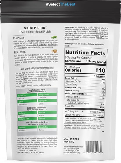 PEScience Select Vegan Plant Based Protein Powder, Vanilla, 5 Serving, Premium Pea and Brown Rice Blend