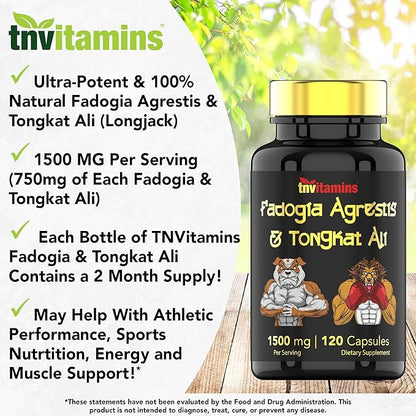 Fadogia Agrestis & Tongkat Ali Supplement: 1500mg - 120 Capsules | 750mg Each of Tongkat Ali (Longjack) & Fadogia | Ultra-Potent Formula For Men For Sports Nutrition, Athletic Performance, & Muscles*