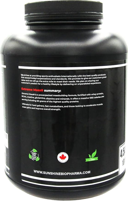 Extreme Mass Weight Gainer Muscle Builder, 10 lbs (4.54 kg) with Less Sugar for Intense Workout Training Made of high Calorie Fortified whey Protein