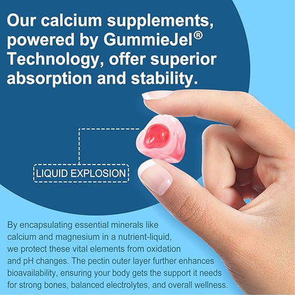 Calcium Citrate 1000mg Filled Gummies + Vitamin D3, Magnesium, Potassium, Zinc & B6 - Bones Strength, Muscle & Immune Support - Sugar Free Calcium Supplement for Women Men, Vegan Calcium Chews, 60Cts