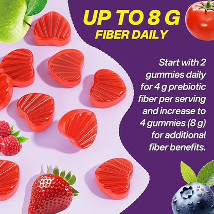 Fiber Gummies for Adults - Sugar Free Probiotics Fiber Supplement Vitamin B12 1000 mcg Vitamin D3 5000 iu/w Green Tea, Organic Whole Food For Fulfill, Metabolism, Gut & Digestive Health-Vegan, 1 Pack