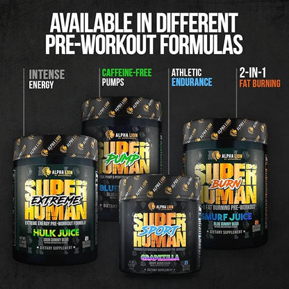 ALPHA LION Superhuman Pre Workout Powder, Beta Alanine, L-Taurine & Tri-Source Caffeine for Sustained Energy & Focus, Nitric Oxide & Citrulline for Pump (21 Servings, Grapezilla)