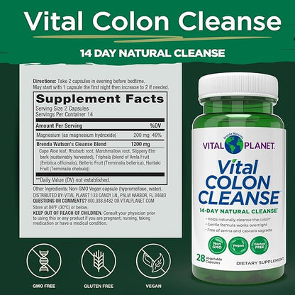 Vital Planet – Vital Colon Cleanse 14-Day Colon Cleanser and Detox with Magnesium Hydroxide, Slippery Elm, and Aloe for Digestive Health Support, Occasional Constipation, and Bloating 28 Capsules
