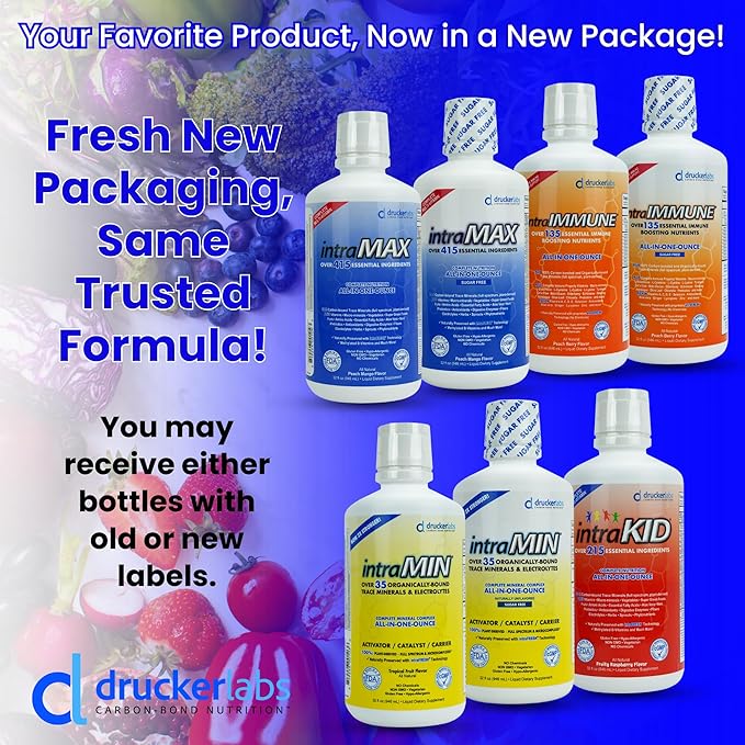 DRUCKER Labs - IntraMAX 2.0 Organic Liquid Trace Minerals, Liquid Multivitamin for Men and Women, Non GMO, Dairy Free, Gluten Free, Magnesium, Zinc, Vitamin D, C, E, Sugar Free (32 oz., Unsweetened)