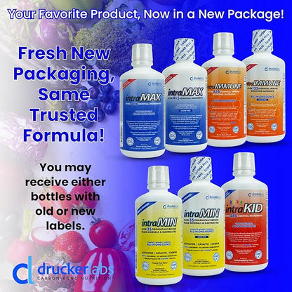 DRUCKER Labs - IntraMAX 2.0 Organic Liquid Trace Minerals, Liquid Multivitamin for Men and Women, Non GMO, Dairy Free, Gluten Free, Magnesium, Zinc, Vitamin D, C, E, Sugar Free (32 oz., Unsweetened)