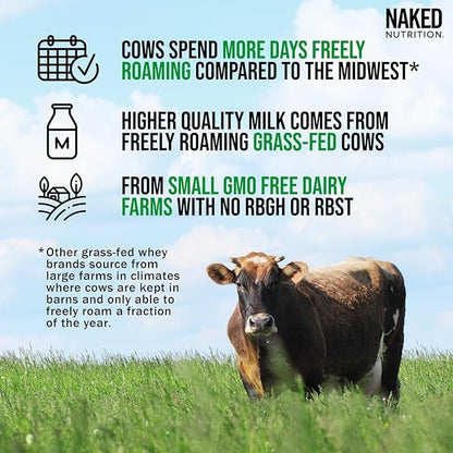 Naked Whey 2LB 100% Grass Fed Whey Protein Powder - Only 1 Ingredient, Unflavored Whey Protein, Undenatured, Gluten Free, Soy Free, No GMOs, No Preservatives