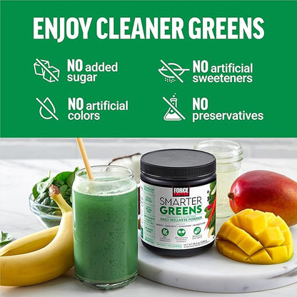FORCE FACTOR Smarter Greens Daily Wellness Powder, Greens Superfood Powder to Support Gut Health, Bloating, & Digestion, with 40+ Superfoods, 125 Million CFUs of Probiotics, Unflavored, 30 Servings