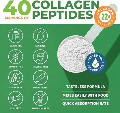 Collagen Peptides Powder Unflavored - Hydrolyzed Collagen Protein Powder Type 1, 2 & 3 - Grass Fed Keto Collagen Powder for Women & Men - Vital Hair, Skin, Nails, Joints, Recovery, 11g Per Serving