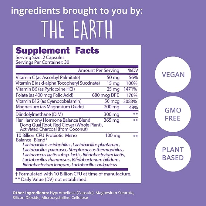 Menopause Support – DIM Supplement + Probiotics | Estrogen Supplement for Women | Dong Quai for Menopause Relief | Hormone Balance for Women | Hot Flashes, Mood Swings, & Night Sweats - Vegan, 60ct