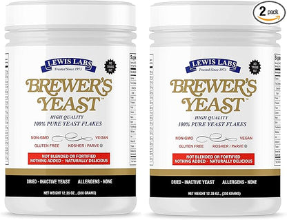 Lewis Labs Brewer's Yeast Flakes | Beer Yeast is A Rich Source of Amino Acids, B-Complex Vitamins, Minerals & Protein | Our Pure Bakers Yeast is Vegan, Keto, Paleo Friendly | Unsweetened, 2 Pack