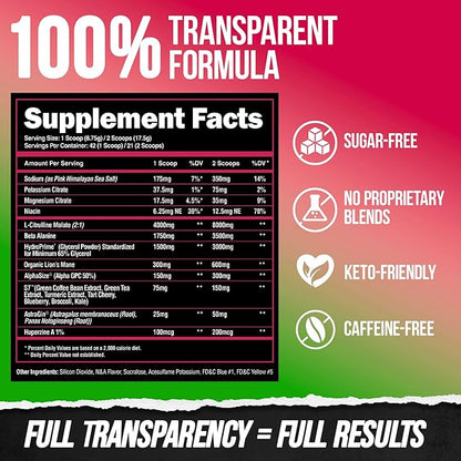 ALPHA LION Superhuman Pump Pre Workout Powder, Caffeine Free & Stim Free Preworkout Supplement, Nitric Oxide Booster, Muscle Gainer, Energy & Focus (42 Servings, Muscle Melon Flavor)