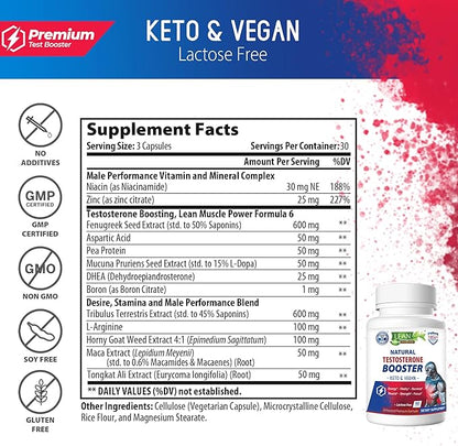 Testosterone Booster for Men, Keto Vegan, Total Male Test Supplement, Tongkat Ali Horney Goat Weed Tribulus Terrestris D Aspartic Acid Boron Plus Zinc DHEA, Enhance Max Mood Build Muscle Pills 90 Caps