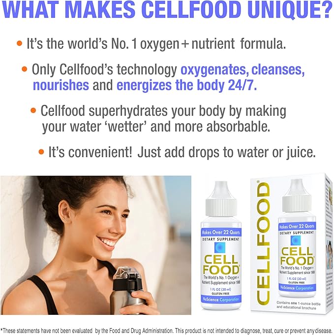 Cellfood Liquid Concentrate - 1 fl oz, 3 Pack - Oxygen + Nutrient Supplement - Supports Immune System, Energy, Endurance, Hydration & Overall Health - Gluten Free, Non-GMO, Kosher - Makes 22+ Quarts