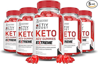 (5 Pack) Activboost Keto ACV Gummies Extreme 2000MG Active Boost Keto Gummies Apple Cider Vinegar Activ Boost Formulated with Pomegranate Beet Juice Powder B12 Vegan Non GMO 300 Gummys