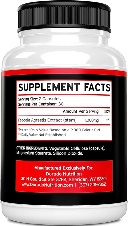 Fadogia Agrestis Extract 1000mg per Serving - [Maximum Strength] - Strength, Drive, Athletic Performance, Muscle Mass - Third Party Tested - Zero Fillers - Gluten Free, Non-GMO, Vegan Capsules