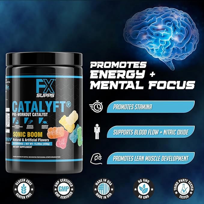 Catalyft Pre-Workout Powder Drink for Men and Women, Sonic Boom | Mix with Creatine, Caffeine & Beta-Alanine | Best for Energy Pump, Muscle Gain and Focus, 20 Servings (1-Pack)