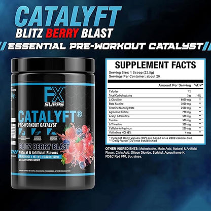 Catalyft Pre-Workout PowderDrink for Men and Women Blitz Berry Blast Dietary SupplementMix with Creatine,Caffeine & Beta-Alanine | Best for Energy Pump,Muscle Gain & Focus,20 Servings(1 Pack)