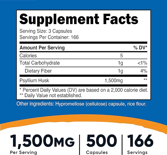 Nutricost Psyllium Husk 1500mg, 500 Capsules (3 Bottles)