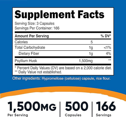 Nutricost Psyllium Husk 1500mg, 500 Capsules (3 Bottles)