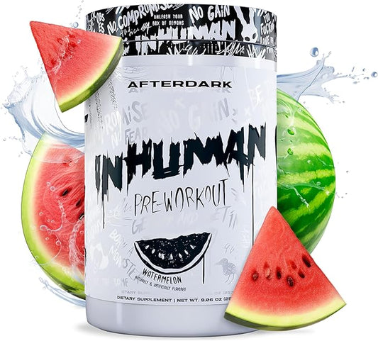 AFTERDARK INHUMAN Pre-Workout Powder, Enhanced Mind-Muscle Connection, Sustained Energy, Potent Nootropic Blend, Vegan, Gluten-Free, Soy-Free, 400mg Caffeine, No Crash, Watermelon