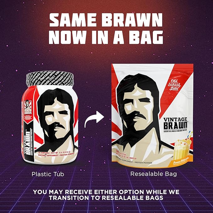 Vintage Brawn – Muscle-Building Protein Powder Isolate for Men & Women – Post-Workout & Anytime Recovery Drink – Premium Protein Isolate Sources: Egg, Milk, Beef – Banana Milkshake Flavor - 30 Scoops