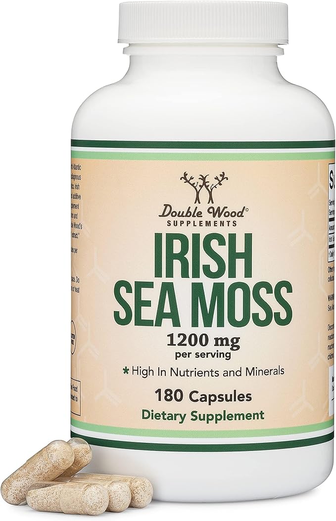 Irish Sea Moss Capsules, More Potent Than Sea Moss Gel Extract (180 Count, 1,200mg per Serving) (from Wildcrafted and Raw Chondrus Crispus) Nutrient Rich Superfood High in Minerals by Double Wood