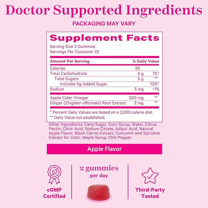 Pink Stork Detox Gummies, ACV Gummies with Ginger to Support Detox and Debloat, Metabolism, Gut Health and Digestion, Chewable Apple Cider Vinegar Gummies - 44 Count