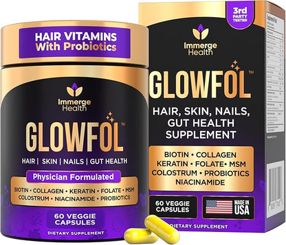 Biotin Collagen Supplement with Probiotics, Colostrum, Hyaluronic Acid and Keratin for Faster Hair Growth | Hair Skin Nails Vitamins For Women and Men | Biotin Hair Growth Supplement | 60 Capsules