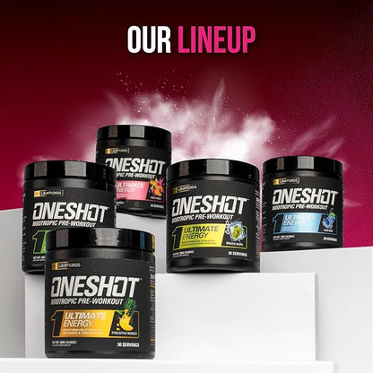 ONESHOT Pre Workout Powder for Men and Women - BCAAS Amino Acids Supplement Powder, 200mg Caffeine Powder, Beta Alanine Powder, Citrulline Malate Preworkout Powder - Fruit Punch - 30 Servings