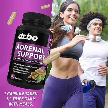 Adrenal Support Cortisol Manager Supplement - Adrenal Fatigue Supplements for Women & Men with Natural Adaptogen Ashwagandha Holy Basil Rhodiola L Tyrosine Complex Adrenal Cortisol Health - 60 Pills