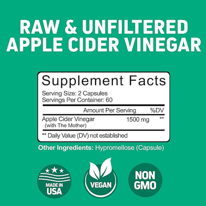 Herbtonics Raw Apple Cider Vinegar Capsules with Mother | Detox & Digestive Health Formula | Unfiltered ACV for Metabolic Support | 120 Vegan Capsules
