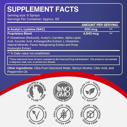 CCL Advanced Glutathione Spray & NAC Supplement, Liquid Glutathione Sublingual, N-Acetyl-cysteine Antioxidant Spray Supports Immune Health - Fresh Flavor, Non-GMO, Vegan, Gluten-Free (120 Servings)