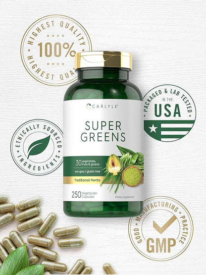 Carlyle Super Greens Capsules | 250 Count | Non-GMO & Gluten Free Supplement