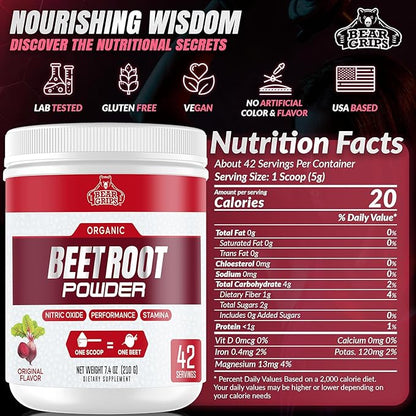Organic Beet Root Powder - Nitric Oxide Supplement Super Food Beets Supplements, Beet Powder Organic High Blood Pressure Supplements, Beets for High Blood Pressure Support & Heart Health Support