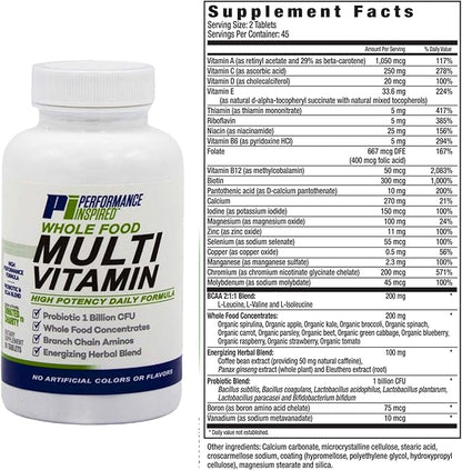 Performance Inspired Nutrition - Whole Food Multi Vitamin â€“ 1 Billion CFU Probiotics â€“ BCAAs â€“ Energizing Herbal Complex - 90 Count (Pack of 1)