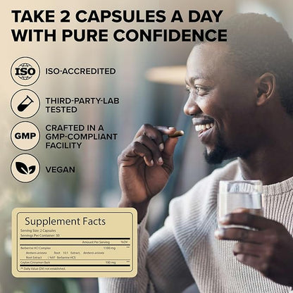 Berberine Supplement, Berberine 1200 Mg – Berberine HCL & Ceylon Cinnamon for Women & Men – Berberine Capsules Supports Healthy Immune System & Weight Management