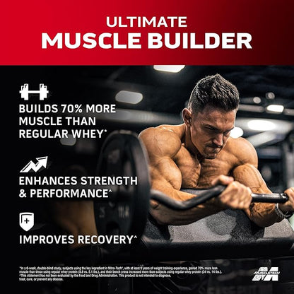 Muscletech Whey Protein Powder (Strawberry, 4 Pound) - Nitro-Tech Muscle Building Formula with Whey Protein Isolate & Peptides - 30g of Protein, 3g of Creatine & 6.6g of BCAA