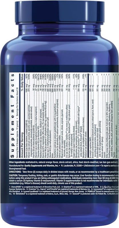 Life Extension Mix™ Powder, high Potency, Advanced Vitamin, Mineral, Fruit & Vegetable Formula, Vitamin B, C, D, E, Magnesium, for Whole-Body Health, Healthy Aging, Gluten-Free, 12.70 oz