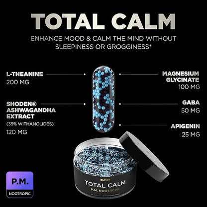 AMPM Nootropic Total Focus + Calm 9X Strength w. Caffeine, L-Theanine, Alpha GPC, L-Tyrosine, Ashwagandha - X-Release Energy Pills Nootropics Brain Support Supplements for Memory and Focus Supplement